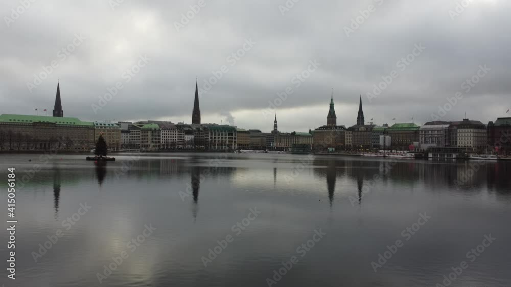 Beautiful City Center of Hamburg with Alster River - aerial view Beautiful City Center of Hamburg with Alster River - aerial view