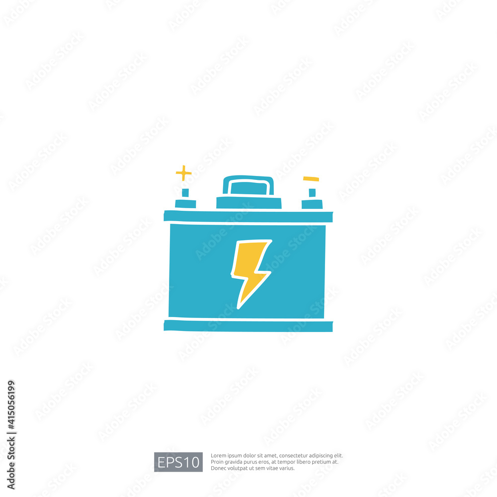 accu electric acid battery doodle icon. sign symbol for vehicle concept. eco green friendly transportation on white background vector illustration