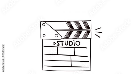 Studio clapperboard. 2D animation of the beginning of the film shooting. 4k stock video element with alpha channel.
