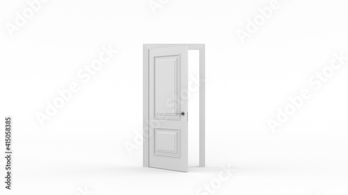 White door open entrance. Minimal concept idea creative. Door open to creative ideas or new life, new opportunities. 3d render