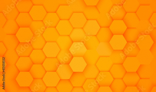 Abstract Orange honeycomb background. Abstract beehive with hexagon grid cell on yellow background. Honeycomb orange and yellow seamless, art background template. Vector EPS10