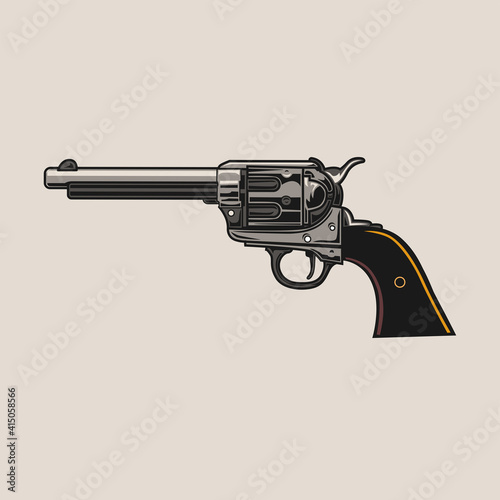 Retro gun tattoo element. Vintage revolver, cowboy pistol, western firearm vector illustration. Tattoo studio concept for symbols and emblems templates