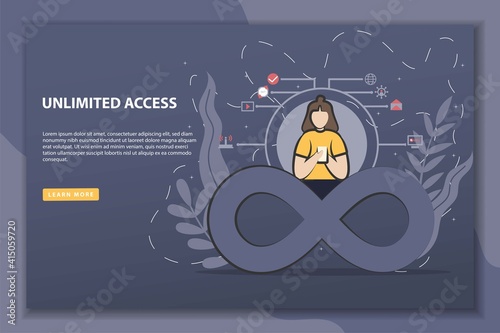 Vector illustration Unlimited access concept landing page with character. Good for campaign website homepage landing page template with filled color modern flat style design