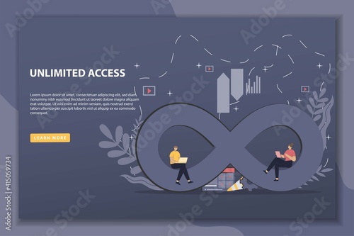 Vector illustration Unlimited access concept landing page with character. Good for campaign website homepage landing page template with filled color modern flat style design
