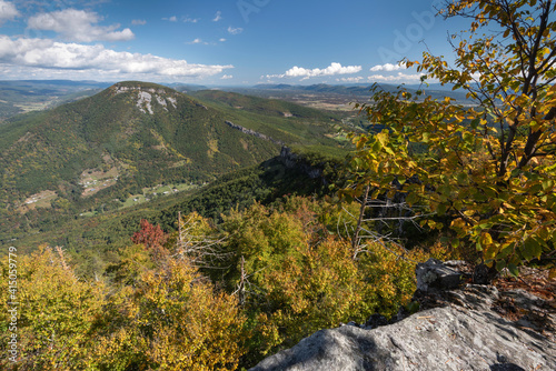 Early Fall mornings looking across North Fork Mountain toward the North Fork Mountain Gap below where pockets of Autumn color begin to stand out against the Summer greens. photo