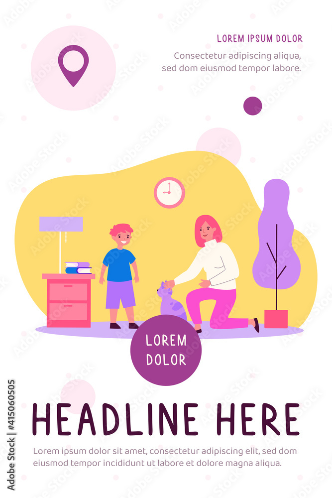 Friendly mom petting cat while talking to little son. Mother, kid and pet at home flat vector illustration. Domestic animals, parenthood, family concept for banner, website design or landing web page Friendly mom petting cat while talking to little son. Mother, kid and pet at home flat vector illustration. Domestic animals, parenthood, family concept for banner, website design or landing web page