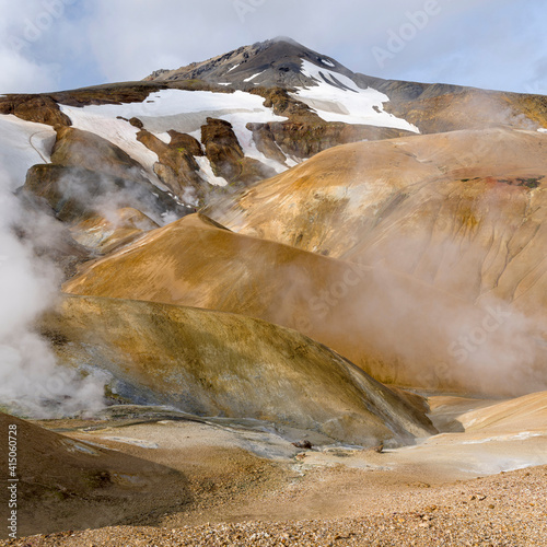 Landscape in the geothermal area of Hveradalir in the mountains of Kerlingarfjoll in the highlands of Iceland. photo