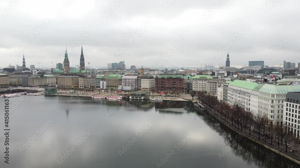 Beautiful City Center of Hamburg with Alster River - aerial view Beautiful City Center of Hamburg with Alster River - aerial view