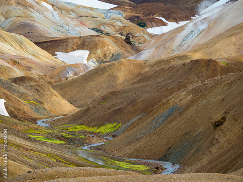 Landscape in the geothermal area of Hveradalir in the mountains of Kerlingarfjoll in the highlands of Iceland. photo