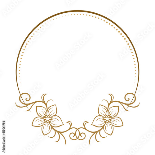 Vector round dotted frame with floral decoration