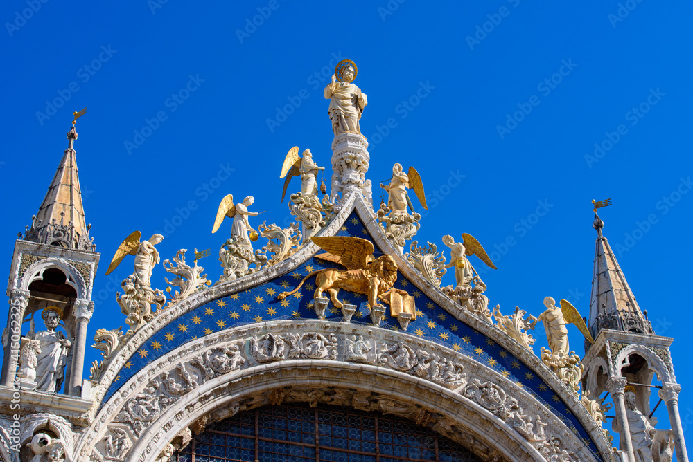 Decoration on the facade of St Mark's Basilica at St Mark's Square (Piazza San Marco), Venice, Italy