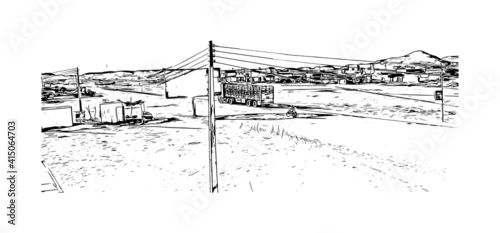 Building view with landmark of Cairo is the
capital of Egypt. Hand drawn sketch illustration in vector.