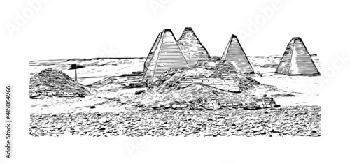 Building view with landmark of Cairo is the
capital of Egypt. Hand drawn sketch illustration in vector.