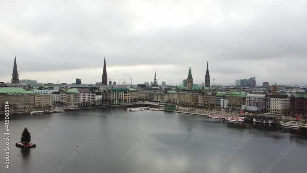 The beautiful city center of Hamburg with Alster River - aerial view The beautiful city center of Hamburg with Alster River - aerial view