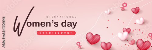 International women's Day sale banner template. Postcard on March 8.