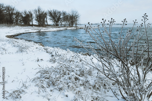 Lake Waco in Waco, Texas during winter storm Uri in February, 2021
