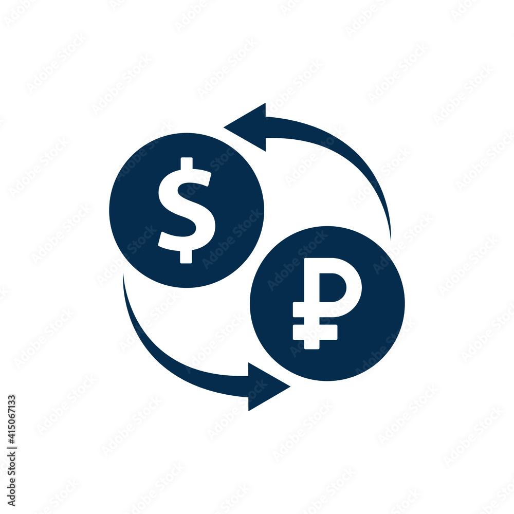 Currency exchange. Money conversion. Rouble to dollar icon concept isolated on white background. Vector illustration