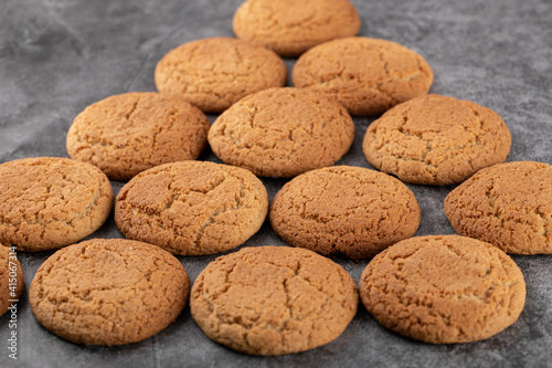 Oatmeal cookies isolated on grey concrete background