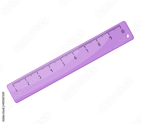 Bright purple flat centimeter ruler. Isolated on white background. Ruler with scale

