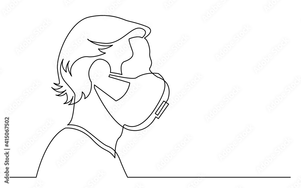 continuous line drawing of isolated on white background profile portrait of confident man wearing face mask continuous line drawing of isolated on white background profile portrait of confident man wearing face mask