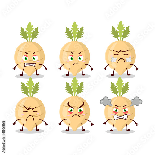 Radish cartoon character with various angry expressions