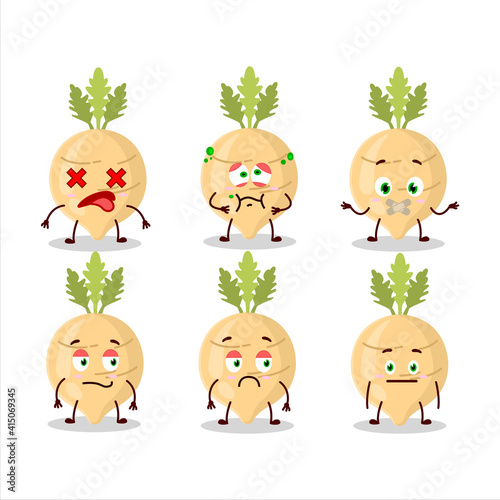 Radish cartoon in character with nope expression