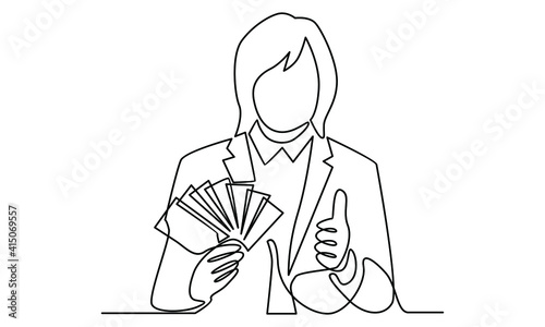 Continue line of businesswoman hold money