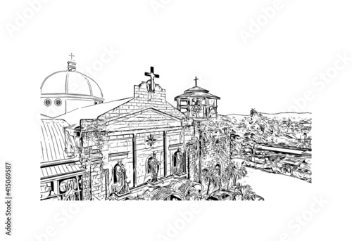 Building view with landmark of Iloilo is on Panay Island in the Philippines. Hand drawn sketch illustration in vector. photo