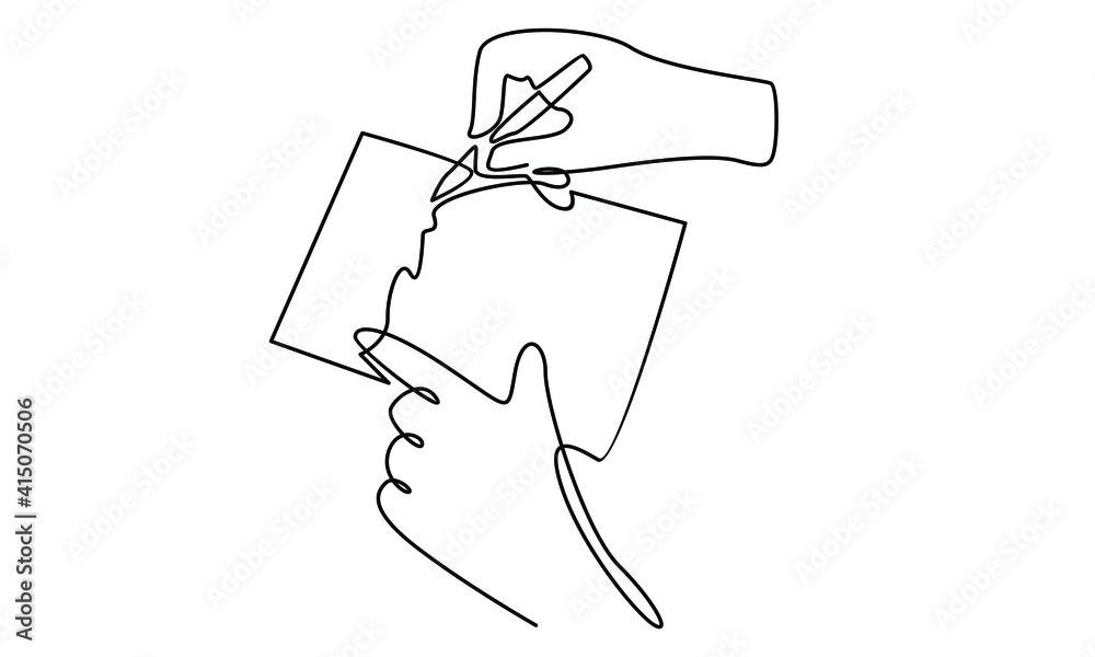 Continue line of businessman hand sign business contract paper sheet