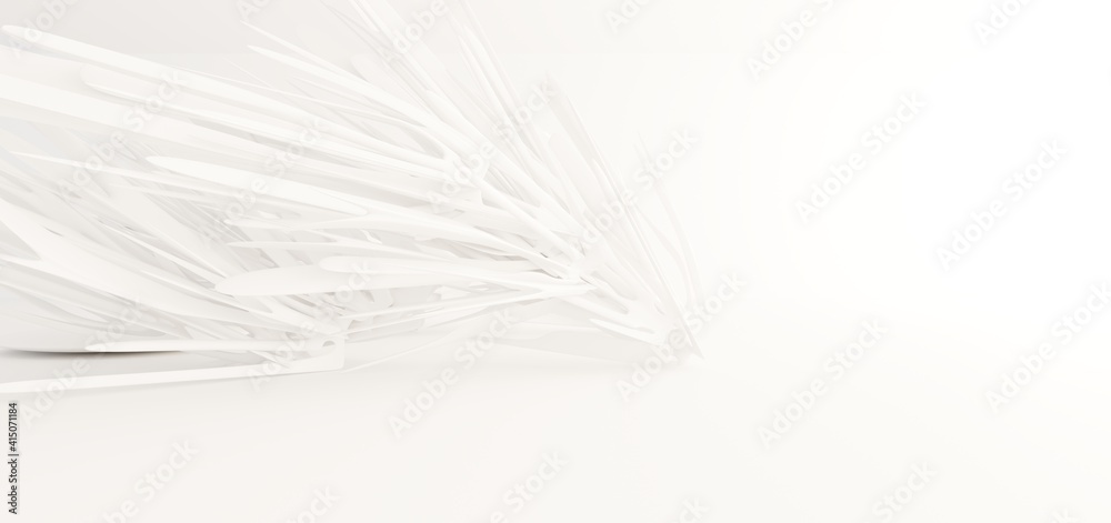 Luxury white abstract architectural minimalistic background. Contemporary showroom. Modern exhibition stand. Empty gallery. Backlight. Polygonal Graphic Design. 3D illustration and rendering.