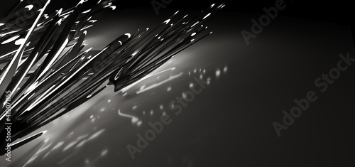 Obraz na płótnie Luxury parametric abstract architectural minimalistic background. Contemporary showroom. Modern black exhibition tunnel. Empty gallery. Stand, table. Interior backlight. 3D illustration and rendering. w salonie
