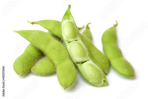 Fresh harvested soybean (edamame) plant isolated on white background