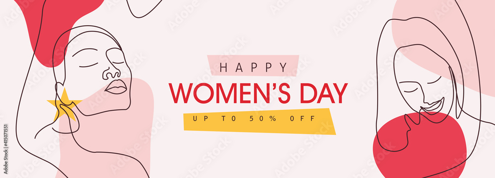 Obraz premium Women's Day sale banner. International women's Day greeting card template. Postcard on March 8.