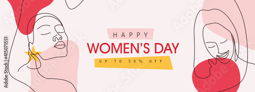 Women's Day sale banner. International women's Day greeting card template. Postcard on March 8.