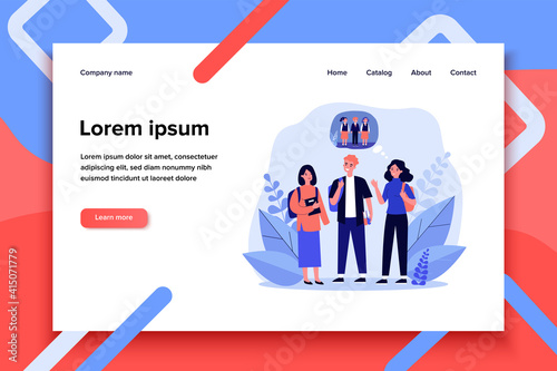 Young teenagers remembering primary school. Memory, child, pupil flat vector illustration. Communication and relationship concept for banner, website design or landing web page