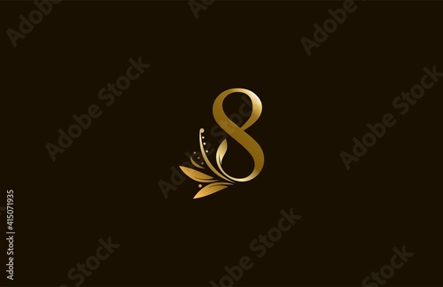Golden Monogram Flourishes Letter 8 Logo Manual Elegant Minimalism
