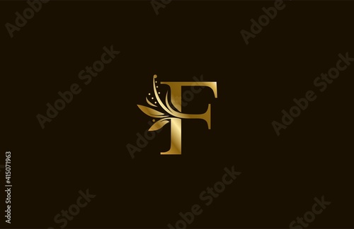 Golden Monogram Flourishes Letter F Logo Manual Elegant Minimalism