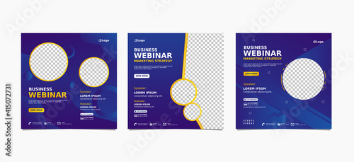 Set of webinar business for social media post. Modern poster, brochure digital banner template on square size