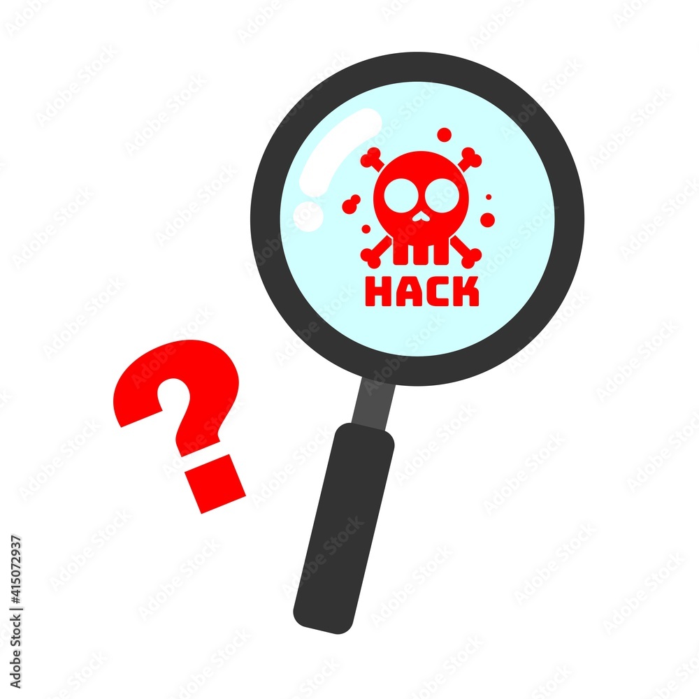 Magnifying glass find hack attack protection system cartoon doodle flat design style vector illustration Magnifying glass find hack attack protection system cartoon doodle flat design style vector illustration