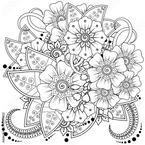 Mehndi flower for henna  mehndi  tattoo  decoration. decorative ornament in ethnic oriental style. doodle ornament. outline hand draw illustration. coloring book page.