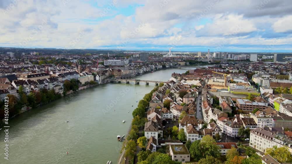 River Rhine in the city of Basel in Switzerland - aerial view River Rhine in the city of Basel in Switzerland - aerial view