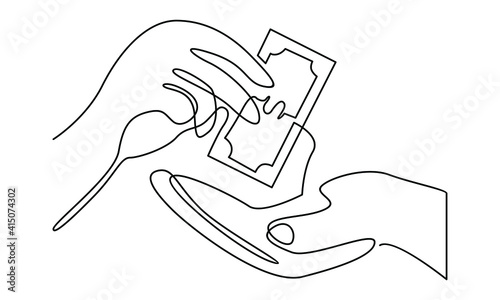 Continue line of businessman giving or offering money to another hand