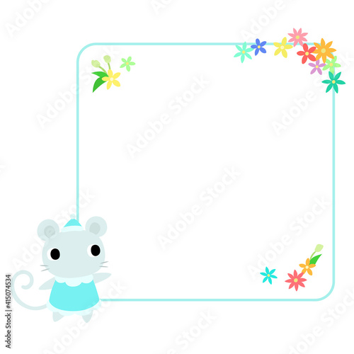ネズミのアイコン　花のフレーム付	