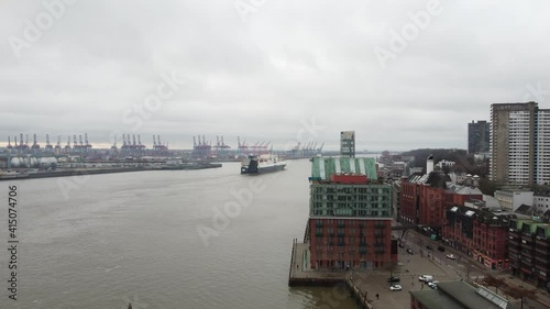 Flight over the harbour of Hamburg - aerial view photo