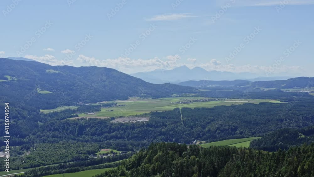 Panoramic Overview of Dense Forests in Austria with Mountain Background - Aerial View Panoramic Overview of Dense Forests in Austria with Mountain Background - Aerial View