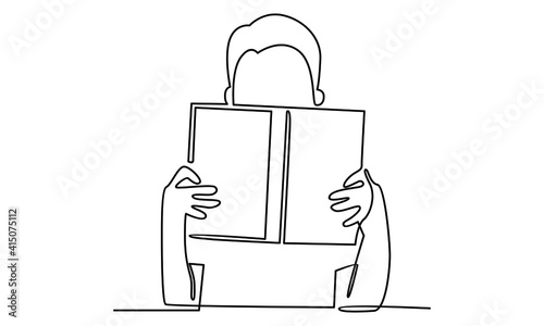 Continue line of man hiding behind book