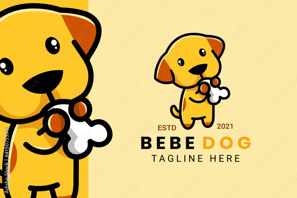 Cute Kawaii Puppy Dog Mascot Cartoon Logo Design Icon Illustration ...
