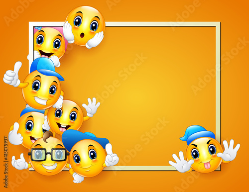 Smileys background template with boarder frame and happy facial expressions