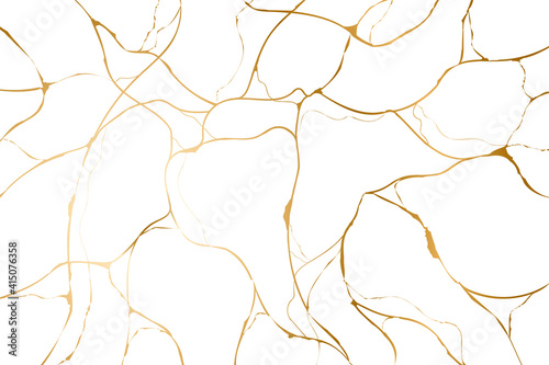 Gold kintsugi on white background. Crack and broken effects. Marble texture. Luxury design for wall art, wallpaper, wedding card, social media. Modern vector illustration. photo