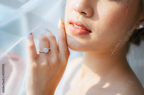 Ring, hand and lip.